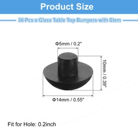 QUARKZMAN Pack of 36 Rubber Stop Dampers with Handle, 5 mm / 0.2 Inch Rubber Buffer Rubber Studs for Glass Panels for Patio Furniture (Suitable for 3/16 Inch Hole), Black