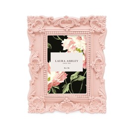 Laura Ashley 2x3 Pink Ornate Textured Hand-Crafted Resin Picture Frame with Easel, for Tabletop & Wall Display, Decorative Floral Design Home Décor, Photo Gallery, Art & More (2x3, Pink)