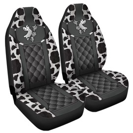STUOARTE Cow Print Car Seat Covers for Front Seats, 2 Pack Bucket Front Seat Cover Set, Easy Installation, Universal Fits Most Car Truck Van and SUV, Black and White