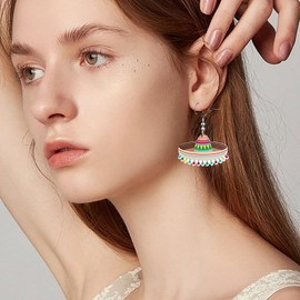 Cinco De Mayo Earrings For Women Cinco De Mayo Outfit Mexican Earrings For Women Cute Style Chili Pepper Cactus Racket Guitar Acrylic Earring Mexican Carnivals Party Jewelry Gifts (Hat)