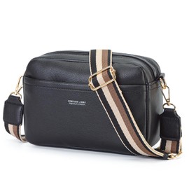 AIFILLE Small PU Leather Crossbody Bag for Women, Women's Shoulder Bag, Sac Bandouliere Femme Cross Body Purse Phone Bag with 4 Compartments and Wide Detachable Shoulder Strap Everyday Bag, Black