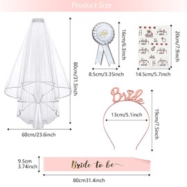 Hen Party Decoration Accessories, Pack of 5, Bride to Be Accessories Decoration with Bride Sash Tattoos for Bride to be White Veil Headband, Perfect for Hen Party, Wedding
