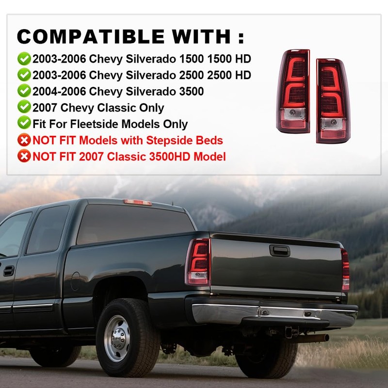 ALLGOOD LED Tail Lights Pair Fit Chevy Silverado Pickup 2003‑2006