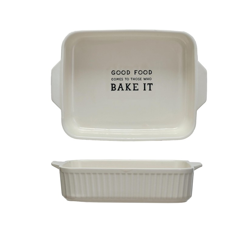 Creative Co-Op Stoneware Baker with Good Food Comes To Those