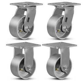 FOVERSWIVE 4"x2" Industrial Casters- Heavy Duty Casters, Cast Iron Wheel,Steel Casters Set of 4 Capacity up to 3200 Lb. Use for Platform Truck, U-Boat Cart,Workbenche(2 Swivel & 2 Rigid)