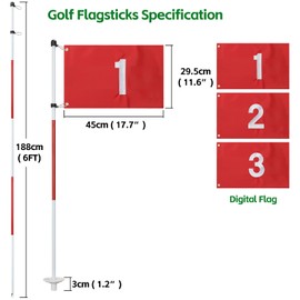 Golf Flagstick, 6 Ft Golf Hole Flags for Putting Green, Double Sided Golf Pin Flag for Yard with 5-Section Pole and Ball Retriever, 3 Pack (Number1/2/3)