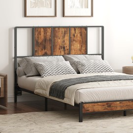 MAHANCRIS Full Size Headboard Only, Metal Headboard with Adapters, Minimalist Industrial Style for Full Size Beds, Rustic Brown and Black