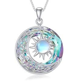 REDSUN Amber Sun Necklace 925 Sterling Silver Moon and Sun Necklace Amber Moonstone Moon Sun Pendant Amber Jewellery Gift for Women Girls Sterling Silver, Sterling Silver, Crystal