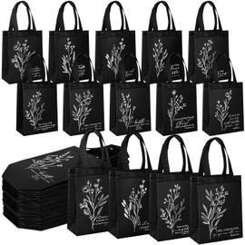 Sweetude 40 Pcs Christian Gift Bags Bulk with Handle Medium Floral Bible Verse Bags Reusable Baptism Religious Church Welcome Non Woven Totes for Christmas Easter Sunday School Favor (Black)