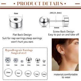 FIOROYAL 11 Pairs of Earrings Silver Hoop Earrings Small for Women Round Zirconia Ball Helix Piercings 14K Gold-Plated Medical Stud Earrings for Girls Silver A, Zircon Zircon 14K Gold