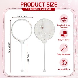 uxcell 2 Pack Beadable Mirrors with Metal, 5.5 Inch Long Bead Mirror Bars Removable, Portable Round Hand Mirrors for DIY Jewelry Making and Beaded Crafts (White)