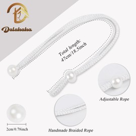 Dalababa 3 Pair Curtain Tie Backs Rope, Polyester Hand-Woven Drapery Holdbacks, Pearl Curtain Tiebacks Straps Buckles for Home Décor (White)