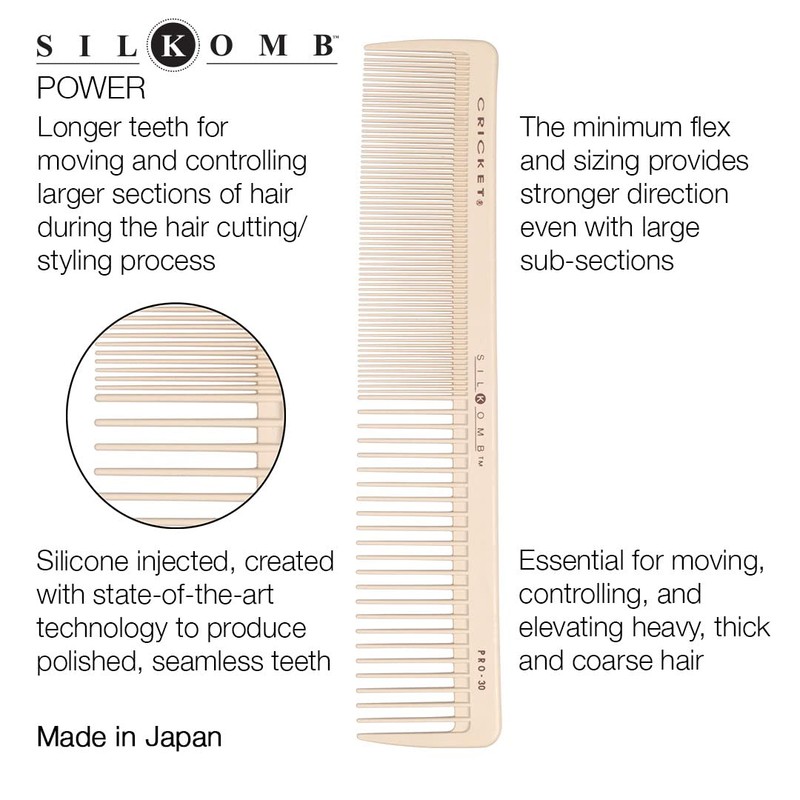 Cricket Silkomb Pro-30 Power Hair Cutting Comb - Silicone-Injected, Seamless