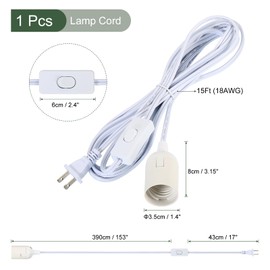 YOKIVE Light Cord with Switch, Home Hanging Light Cord Lamp | Cord Cable for E26, E27 Base Bulb(White, 15Ft)