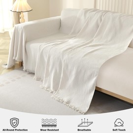 OstepDecor Sectional Couch Covers 2 Pieces, L Shaped Sofa Cover, Chenille Couch Cover for Dogs Washable, Couch Cover Blanket, Sofa Slipcover for 2-3 Cushion Couch (71"x110"+71"x118", Beige)