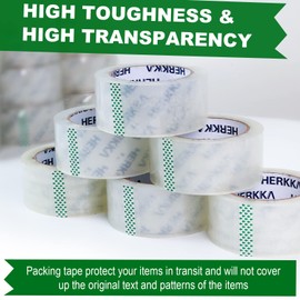 HERKKA Clear Packing Tape, 12 Rolls Heavy Duty Packaging Tape for Shipping Packaging Moving Sealing, 3 mil Thick Clear Packing Tape, 1.88 inches Wide, 65 Yards Per Roll, 780 Total Yards