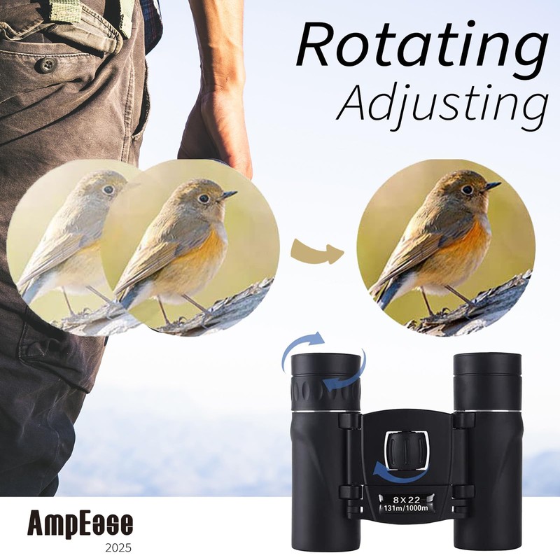 AmpEase 8x22 Compact Binoculars – Waterproof, High-Powered Binoculars for Adults