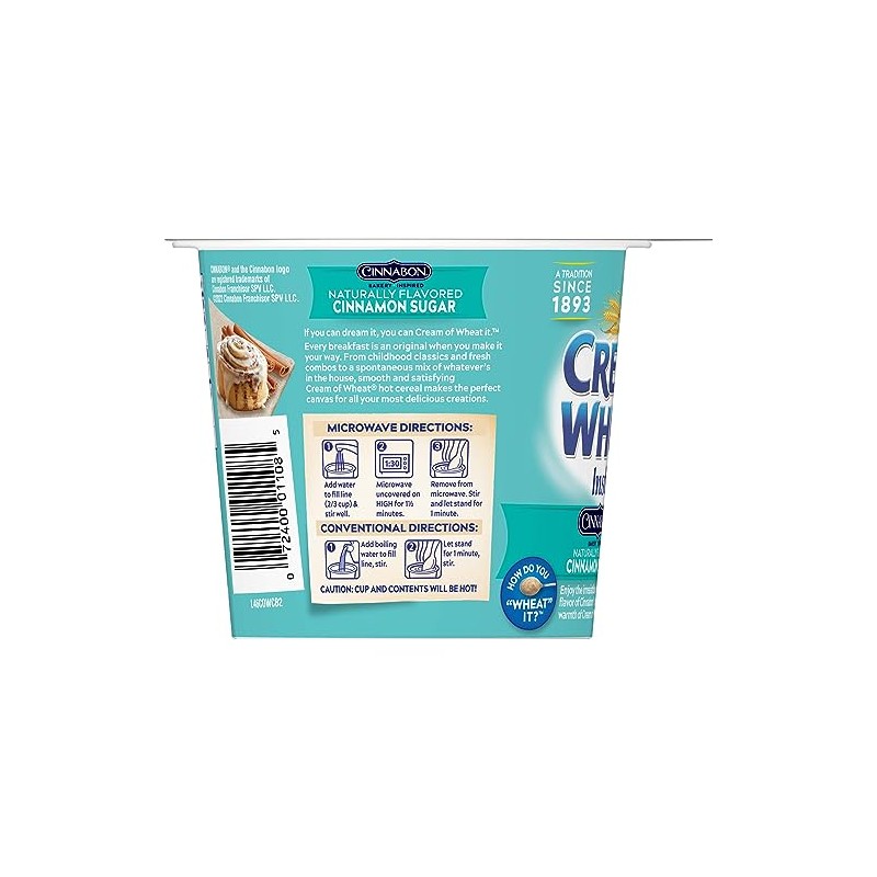 Cream of Wheat Instant Hot Cereal To-Go Cups, Cinnabon, 2.29