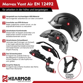 HEARMOR Height Work Industrial Helmet Adult Construction Helmet ABS Protective Helmet Certification EN12492 Passed EN397 Shock Absorption and Penetration Resistance Test Construction Worker Helmet