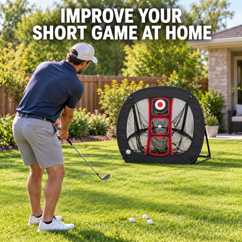 Portable Golf Chipping Practice Net with 3 Target Pockets –