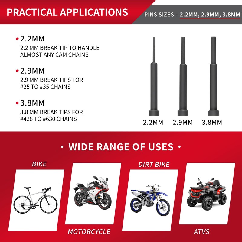 DAYUAN 5 Pcs Motorcycle Chain Breaker Pin - 2.2mm, 2.9mm,