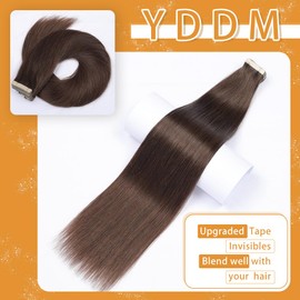 Tape in Hair Extensions Human Hair Dark Brown 16 Inch 20Pcs Tape in Hair Extensions Tape Ins for Women Straight Invisible Seamless Remy Tape in Hair Extensions Human Hair (2#,16 Inch)