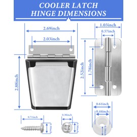 Bisagras de refrigeración de repuesto y pestillo de refrigeración para piezas de repuesto de enfriador Igloo, juego de piezas de enfriador, kit de pestillo de acero inoxidable y piezas de bisagra con