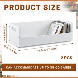 CroBlissful 2 Set Wooden CD Storage Box Holder Shelf Cassette Tape Display Racks with Carrying Handles, Organizer Shelf for Movie Cases, DVDs, Each Set Can Store up to 36 Pcs CDs (White)