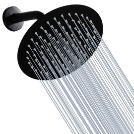 Black Shower Head GGStudy 6 inch Round Rain Shower Heads Stainless Steel High Pressure Ultra Thin Rainfall Bath Shower Self-cleaning Silicone Nozzle