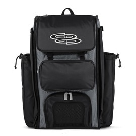 Boombah Catchers Superpack Bat Bag - 23-1/2" x 13-1/2" x 9-1/2" - Gray/Black - Holds 4 Bats - Backpack Version (no Wheels)