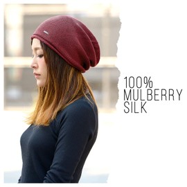 CHARM Gorro de seda para hombre, gorros de punto de calavera, para mujer, Azul marino/flor y brillo, Talla única