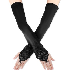 Lnngub Fingerless Gloves for Women, Long Opera Black Satin Gloves Women for Parties Weddings Special Occasions