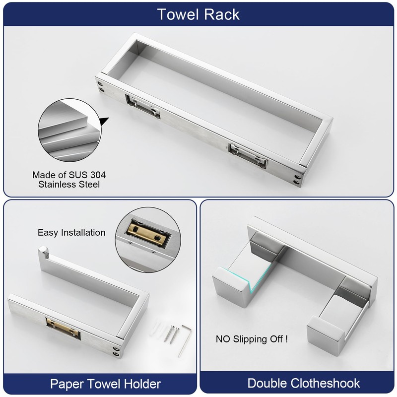 3 Pieces Bathroom Hardware Accessories Set, Set SUS304 Stainless Steel