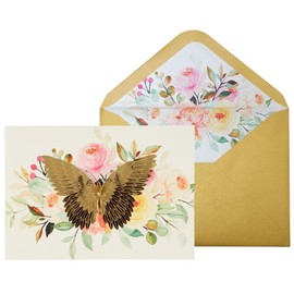 NIQUEA.D, Gold Butterfly on Flowers Blank Card
