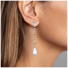 Yheakne Vintage Crystal Pearl Dangle Earrings Silver Rhinestone Cz Chain Earrings Crystal Long Drop Earrings Jewelry for Women and Girls