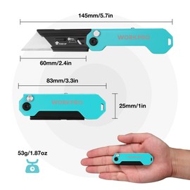 WORKPRO 2PCS EDC Folding Utility Knife, Mini Box Cutter with Quick Open Axis Lock, Quick Change Blade Razor Knife, Foldable Small Pocket Knife with Belt Clip, 2 Packs with 10 Extra Blades