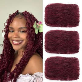 Yanminara Afro Kinkys Bulk Hair for Mini Twist, Loc Repair, Loc Extensions 3 Bundles Burgundy Kinky Curly Hair Bundles 90g Kinkyhair for Twist (Dark Red, 10 INCH (Pack of 3))