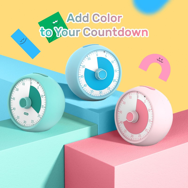 Conchstar Visual Timer for Kids, 60-Minute Countdown Timer for Classroom