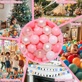 GOGOSO Ball Pit Balls 100 with Flower Heart Shape for Baby Toddler Boys Girl Kids Birthday, Tent,Slides, Pink+ Pearl White