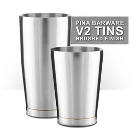 Piña Barware Stainless Steel Commercial Bar Boston Shaker Tin Set - 28oz. & 18oz. / Brushed Finish (V2-1 Pair)