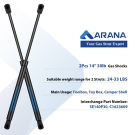 ARANA Gas Struts 14 inch 30Lbs Gas Springs Shocks C1623609 14" 134N Lift Support for Toolbox Lid Toy Box Storage Box Leer Camper Shell A.R.E Truck Cap Topper, 2Pcs