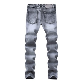 Qazel Vorrlon Men's Washed Grey Skinny Ripped Jeans Destroyed Distressed Pencil Pants Q6105,Size 28
