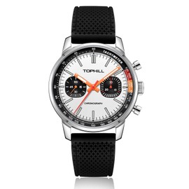 TOPHILL Men Panda Chronograph Mechanical Watches 1963 Pilot Watch 40mm Original Seagull ST1901 Movement Sapphire Military Watch (White Dial Black Strap)