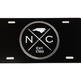 NC North Carolina Est. 1789 Silver Etched Engraved Black License Plate Car Tag
