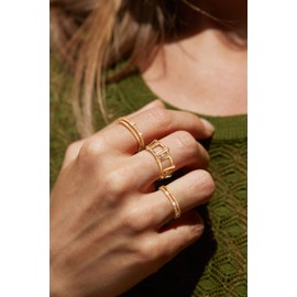 Jenosy 14K Gold-Plated Ring Gold Women's Two-Line Pearl Made of Cubic Zirconia Rings Hypoallergenic Gold Jewellery for Women and Girls Size 6-8, Non-precious metal