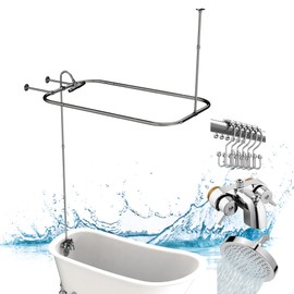 Pyhomestrim Clawfoot Tub Shower Kit, Add On Shower Units With Bathcock Diverter Faucet and 48" X 27“ Rectangular Claw foot Tub Shower Curtain Rod Kit,Claw foot Tub Shower Faucet Set,Chrome Plated