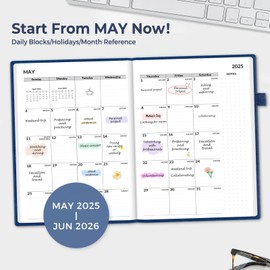SUNEE 2025-2026 Weekly & Monthly Hardcover Planner 5.5" x 8.3" - 12 Month (July 2025 - June 2026), Small Academic Year Calendar Planner, Pocket, Notes, 100 GSM Paper, Deep Blue