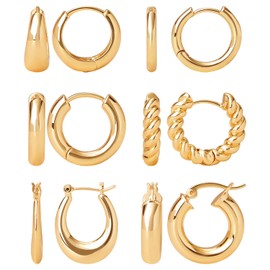 Dreamfox 6 Pairs Huggie Hoop Earrings Small Hypoallergenic 14K Gold Plated Huggie Earrings For Women Simple Huggie Stud Earrings Set For Girls Christmas Gift (one size, Gold-8)