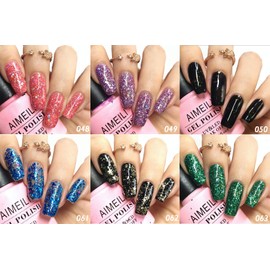 AIMEILI Glitter Gel Nail Polish Soak Off UV LED Gel Nail Lacquer Combo Color Set Of 6pcs X 10ml - Kit Set 10