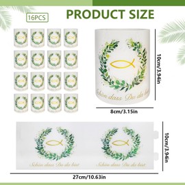 Pack of 16 Tea Light Fish Decoration, Tea Light Christening Communion Decoration, Tea Lights Fish Christening Confirmation, Schön dass Du Da Bist, First Communion Birthday Decoration Suitable for Tea